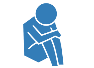 Graphic of a person seated and hunched over