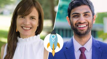 Headshots of Andrea Lloyd and Pranav Menon side by side with a starship graphic in the middle of them.