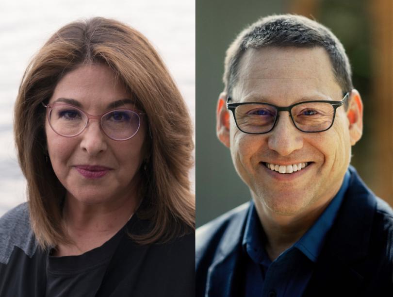 Side by side headshots of Naomi Klein and Avi Lewis smiling.