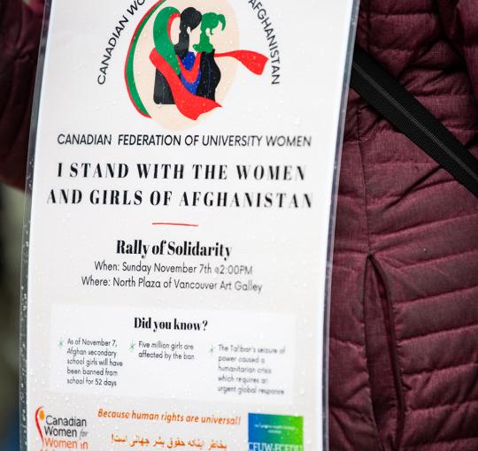 A plastic pamphlet for the Vancouver rally of solidarity. 