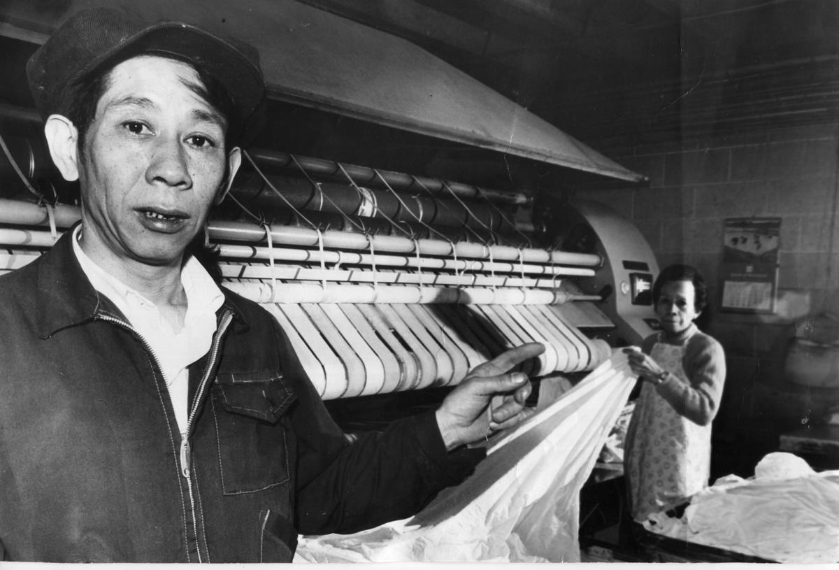 Elwin Xie's parents, Harry and May Yuen, inside Union Laundry